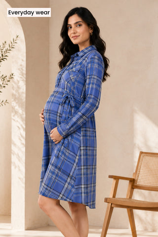 Blue Check Shirt Dress