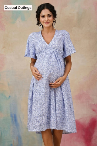 Anya Feminine Splatter Printed Dress In Flowy Textured Cotton Cambric