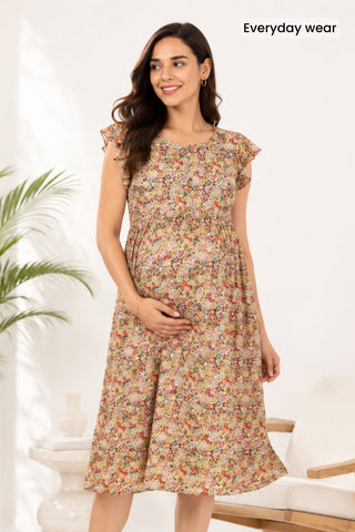 Ditsy Yellow Floral Bloom Zip Feeding Dress