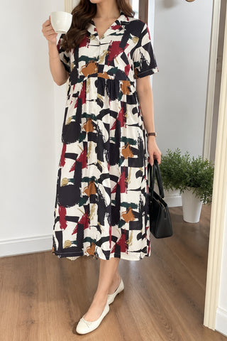 All Over Printed Zipless Feeding Dress - Multi Color