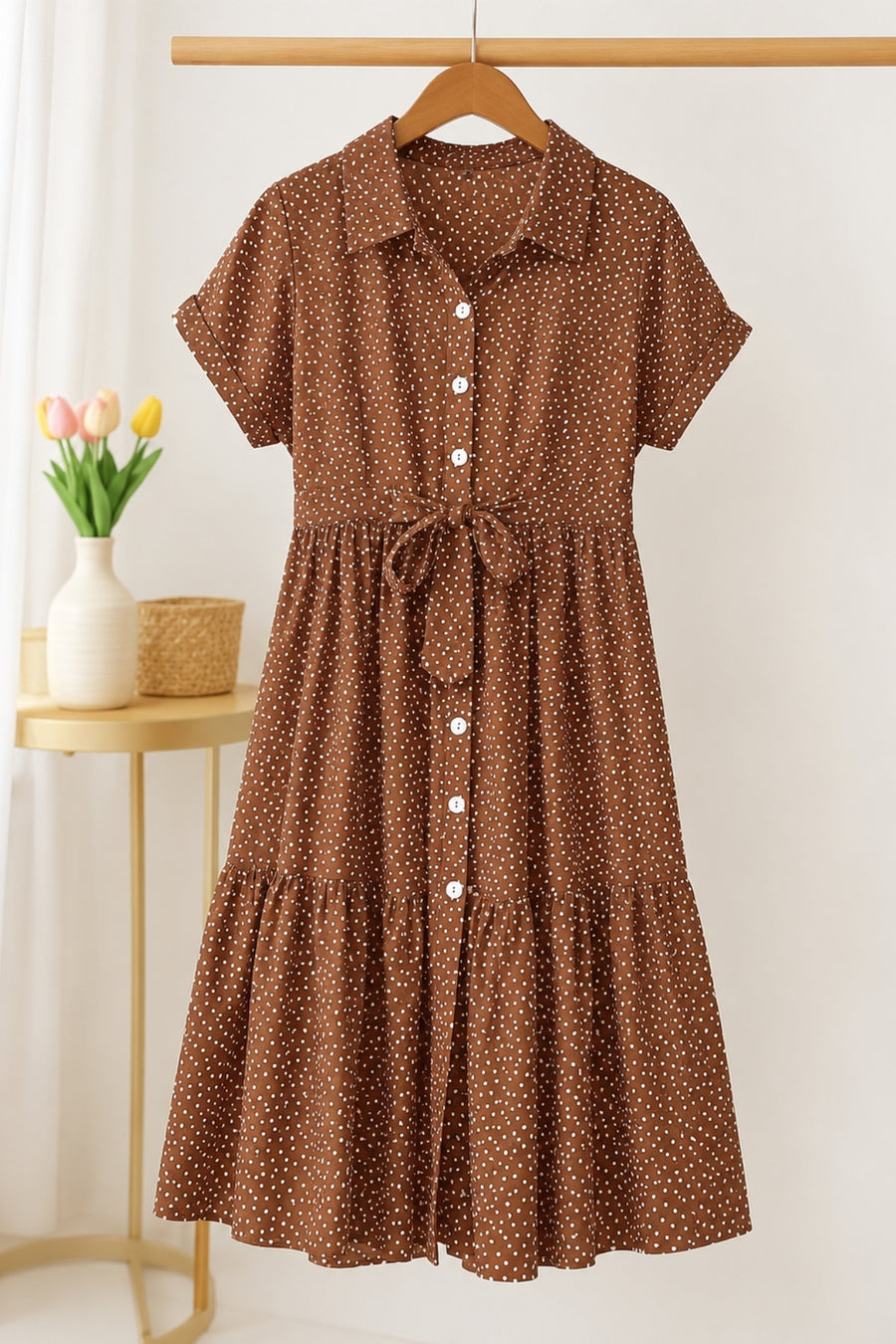 Tiered Printed Zipless Feeding Shirt Dress - Chocolate Brown
