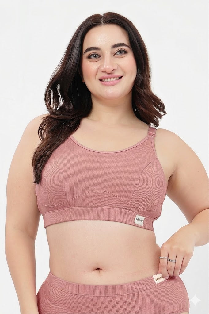 Riva Fine-Rib Cotton Feeding Bra - Rose Gold