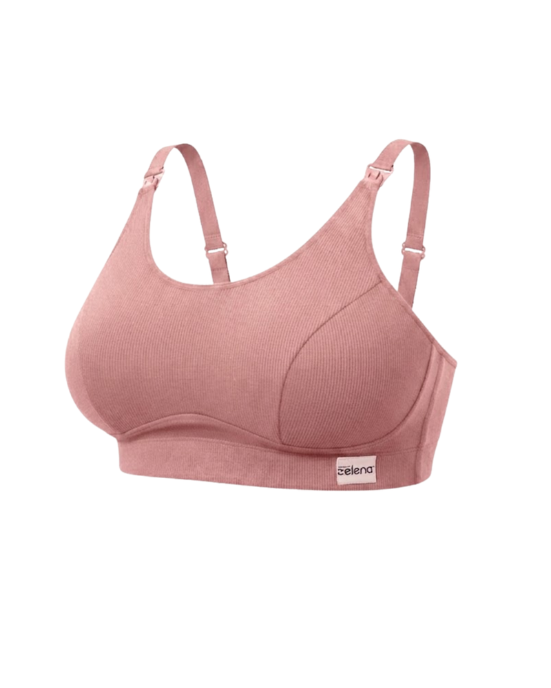 Riva Fine-Rib Cotton Feeding Bra - Rose Gold