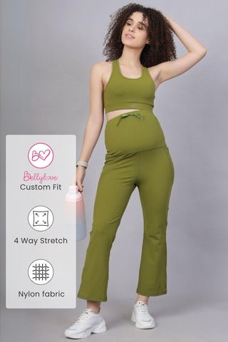 Full Bump-Coverage Olive Flair Maternity Pants