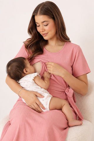 Signature Jacquard Rib Zipless Feeding Dress - Pink