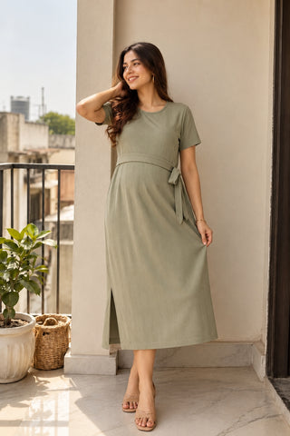 Signature Jacquard Rib Zipless Feeding Dress - Matcha
