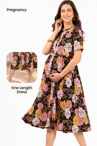 Mehr – The Festive Zipless Feeding Lapel Dress- Dark Wine