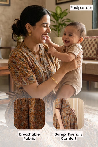Mehr – The Festive Zipless Feeding Lapel Dress- Mustard Yellow