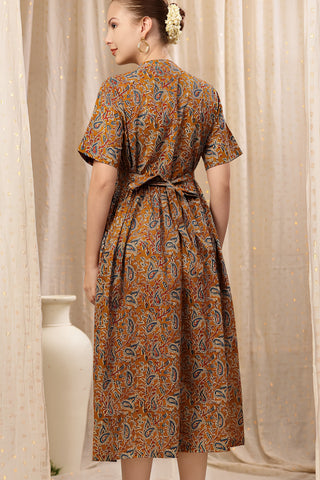 Mehr – The Festive Zipless Feeding Lapel Dress- Mustard Yellow