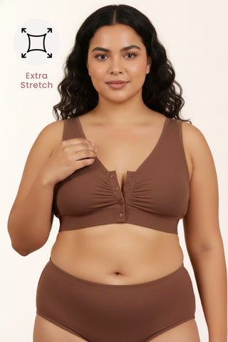 Ruched Modal Front-Open Bra - Brown