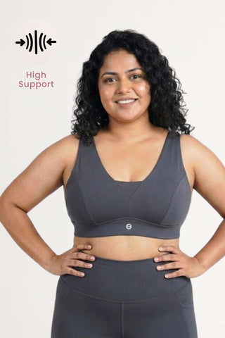 Fixed Padded Modal Maternity Feeding Bra with Support - Steel Grey