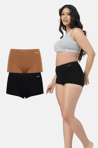 Sculpting Cotton High-Rise Boyshorts (Pack of 2) (Black & Dark Skin)