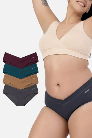 Modal C-Section Panty - (Pack Of 4) (Wine, Teal, Skin & Dusk)