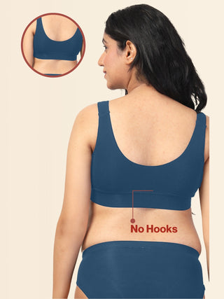 Teal Maternity Bra; easy access scoop design supports the mother's feeding schedule.