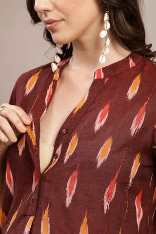 Ikat Zipless Maternity Kurta - Maroon