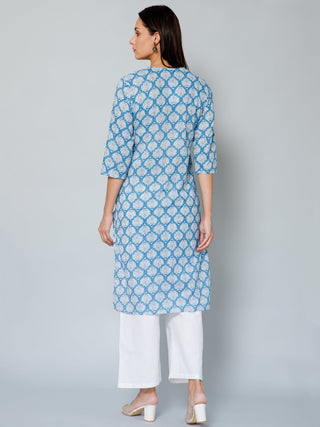 Blue and White Embroidery & Sequins Maternity Kurti - House Of Zelena™