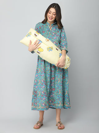 Blue & Pink Floral Print Maternity Dress - House Of Zelena™