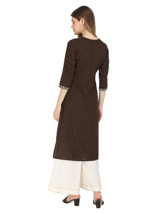 Brown sequins embroidered maternity kurti - House Of Zelena