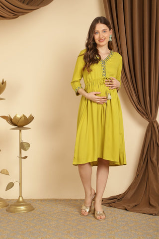 Green Dream Maternity Dress with Pocket - 