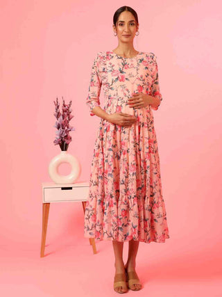 Maternity Photoshoot Special : Pink Petal Gown with Pocket - House Of Zelena