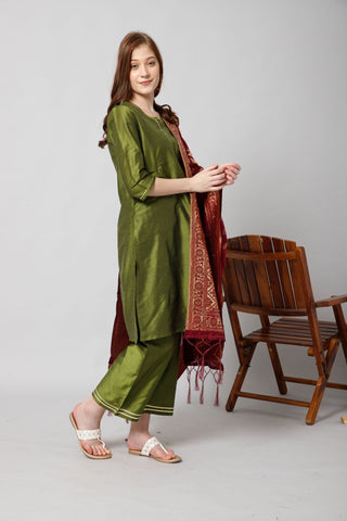 Minty Green Maternity Suit Set with Dupatta and Pocket - House Of Zelena