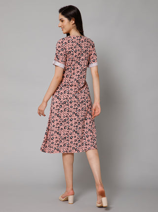 Peach Spotted Zipless Feeding Dress with 2 Side Pockets - House Of Zelena