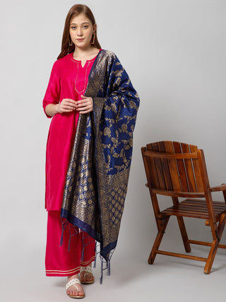 Pink Maternity Suit Set with Navy Dupatta and Pocket - House Of Zelena™