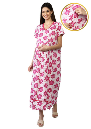 Pink & White Floral Maternity Maxi - House Of Zelena