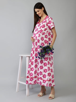 Pink & White Floral Maternity Maxi - House Of Zelena