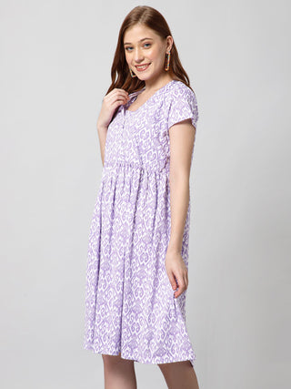 Purple Zipless Feeding Dress with 2 Side Pockets - House Of Zelena™
