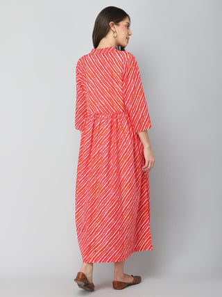 Red Orange & White Stripe Print Maternity Dress - House Of Zelena™