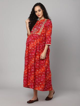 Red Vermilion Maternity Dress - House Of Zelena