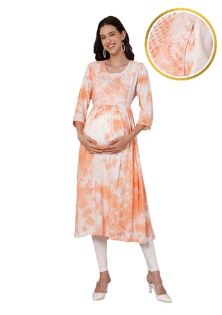 Snowy Apricot Maternity Nursing Kurti Dress - House Of Zelena